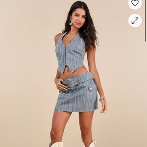 Blue and White Cargo Mini Skirt